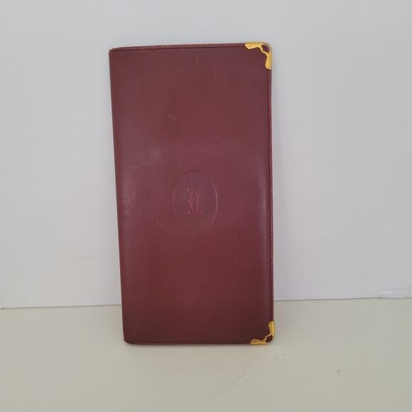 Cartier Vintage Bifold Leather Bordeaux Red Wallet Large Credit Card Checkbook - Picture 1 of 10